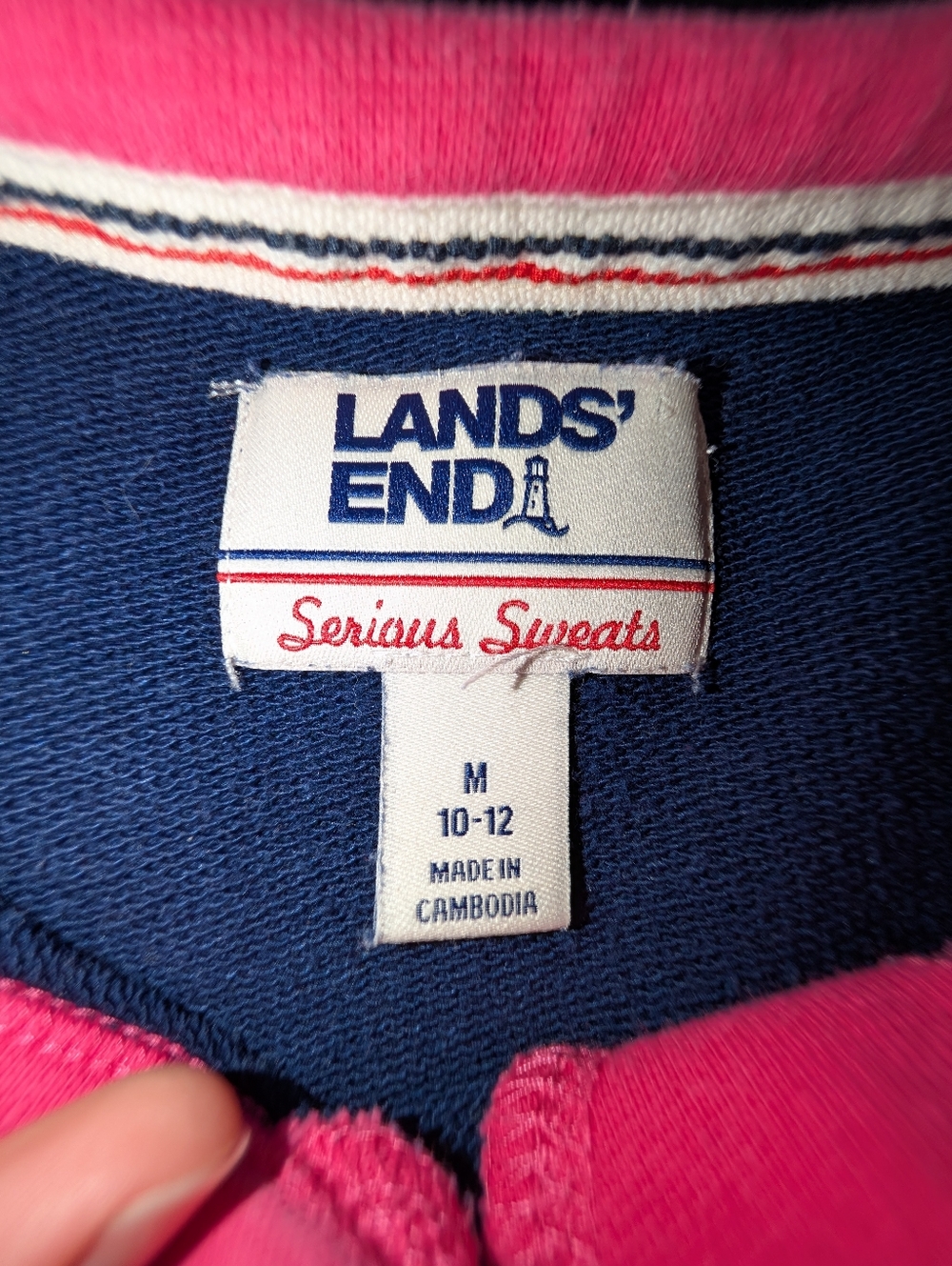 Lands' End Serious Sweats Color Block Raglan Sweatshirt | M | Navy Neon Cotton - Picture 5 of 7